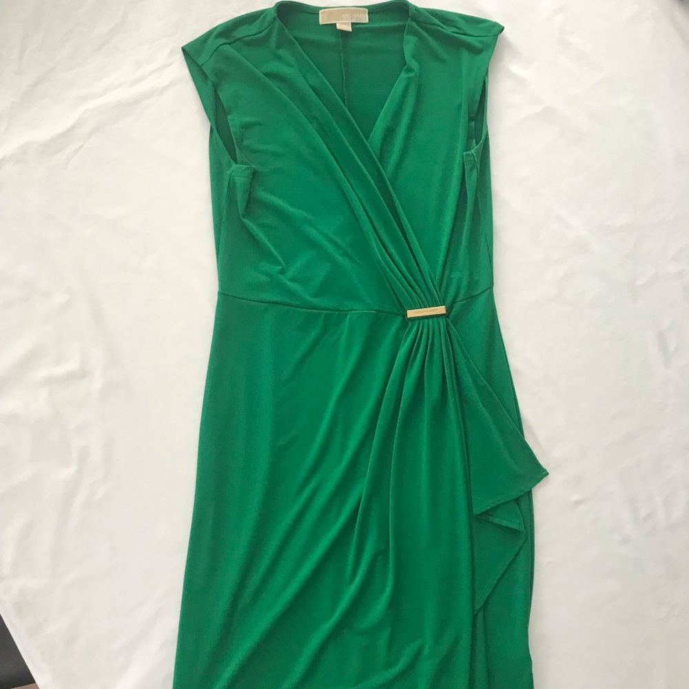 Michael Kors Kelly Green Draped Cocktail Dress XS